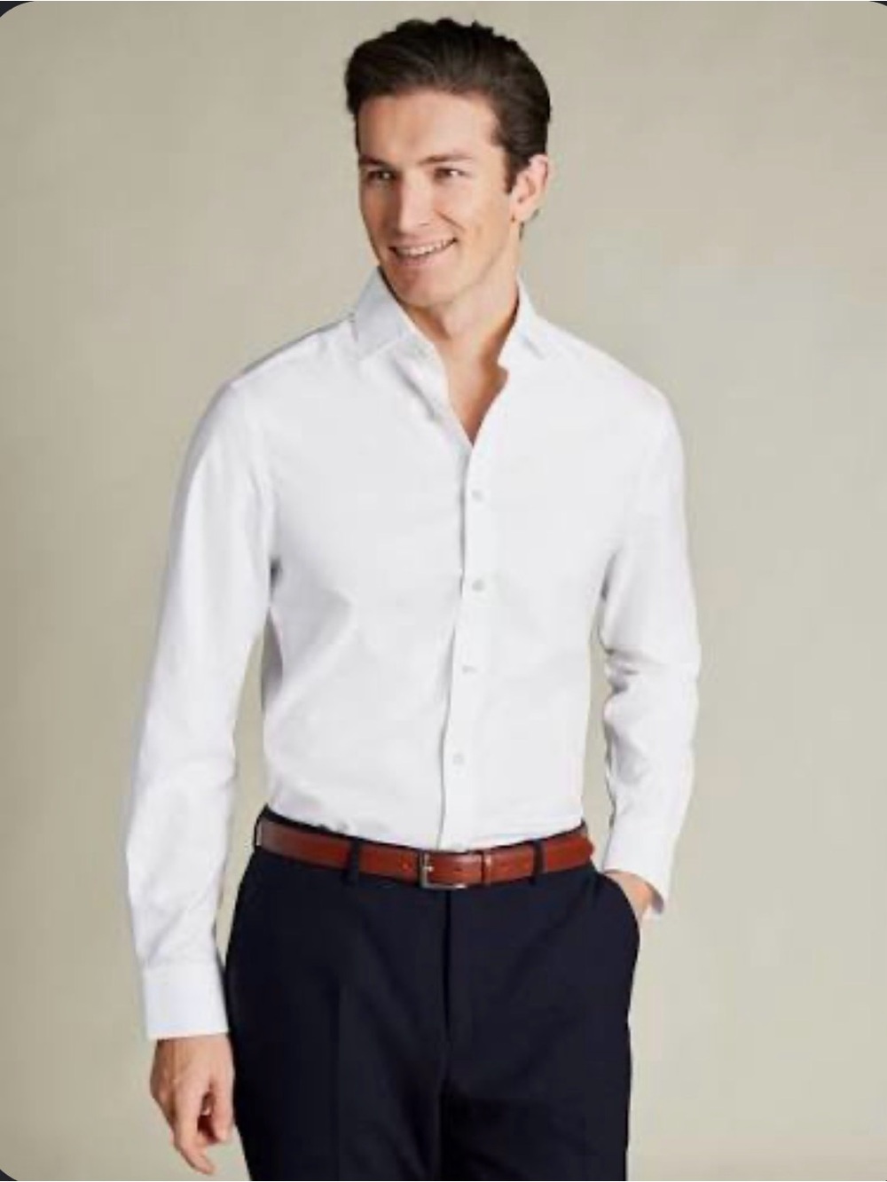 Charles Tyrwhitt White Herringbone Non Iron Shirt Extra Slim French Cuff 15 34